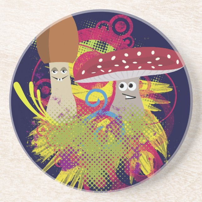 Colorful Cartoon Mushrooms Coaster (Front)