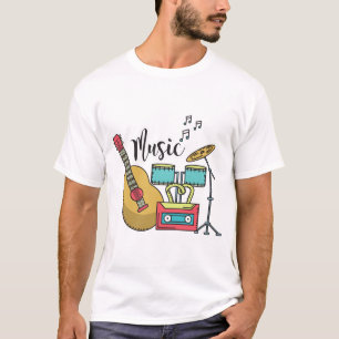 Colorful Cartoon Music Instruments Graphic T-Shirt