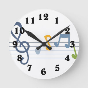 Colorful cartoon music notes clock