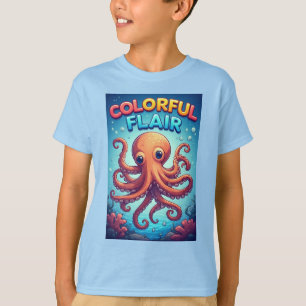 Colorful Cartoon Octopus Underwater Scene T-Shirt