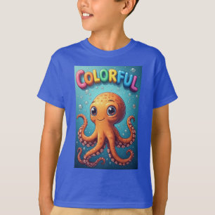 Colorful Cartoon Octopus Underwater Scene T-Shirt