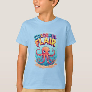 Colorful Cartoon Octopus Underwater Scene T-Shirt
