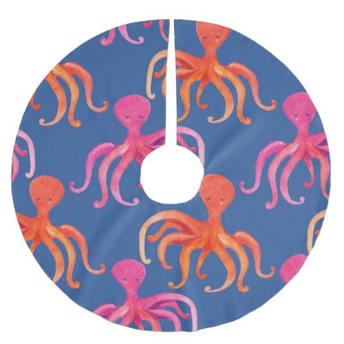 Colorful Cartoon Octopus Watercolor Pattern Brushed Polyester Tree Skirt