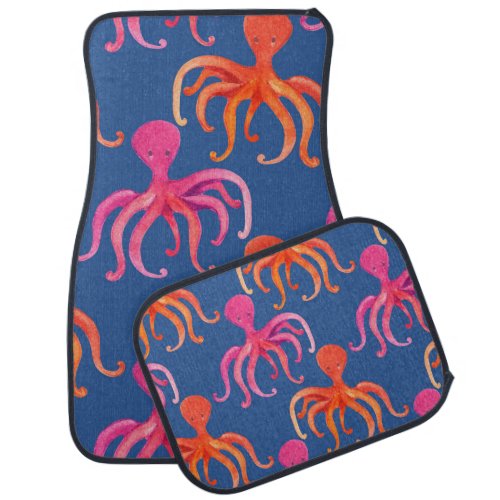 Colorful Cartoon Octopus Watercolor Pattern Car Floor Mat