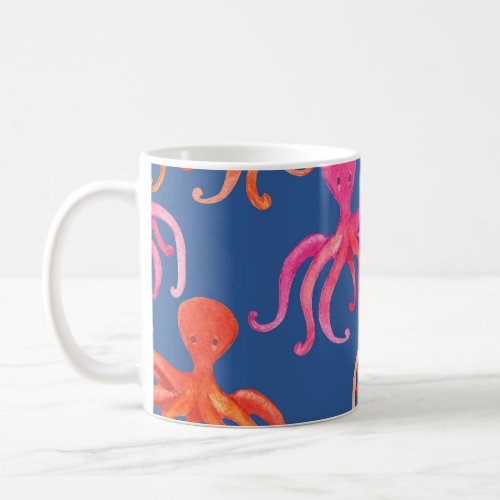 Colorful Cartoon Octopus Watercolor Pattern Coffee Mug
