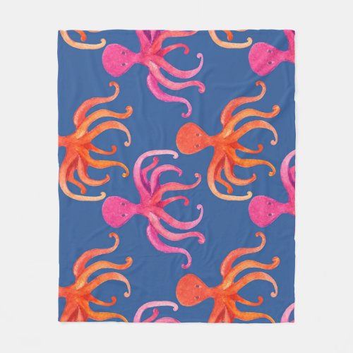 Colorful Cartoon Octopus Watercolor Pattern Fleece Blanket