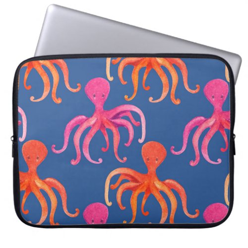 Colorful Cartoon Octopus Watercolor Pattern Laptop Sleeve