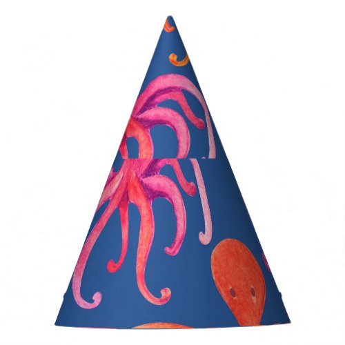 Colorful Cartoon Octopus Watercolor Pattern Party Hat