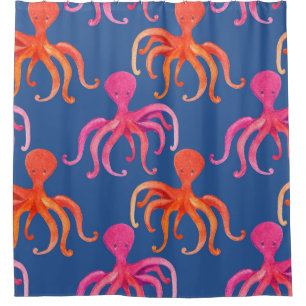 Colorful Cartoon Octopus Watercolor Pattern Shower Curtain