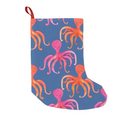 Colorful Cartoon Octopus Watercolor Pattern Small Christmas Stocking