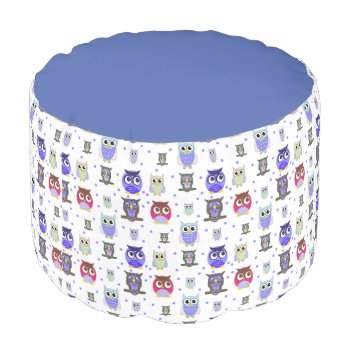 Colorful Cartoon Owls Pouf Seat by Hannahscloset at Zazzle