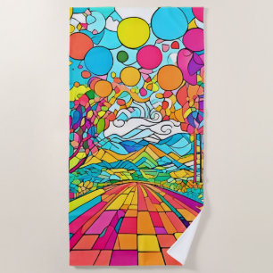 Colorful Cartoon Park Scene Beach Towel