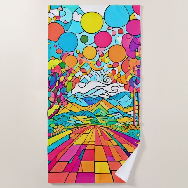Colorful Cartoon Park Scene Beach Towel (Front)