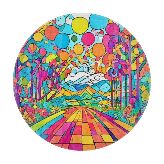 Colorful Cartoon Park Scene Cutting Board (Front)