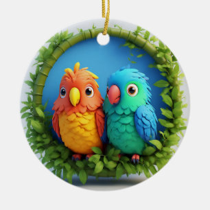 Colorful Cartoon Parrots Ceramic Ornament