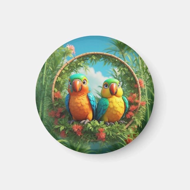 Colorful Cartoon Parrots Magnet (Front)