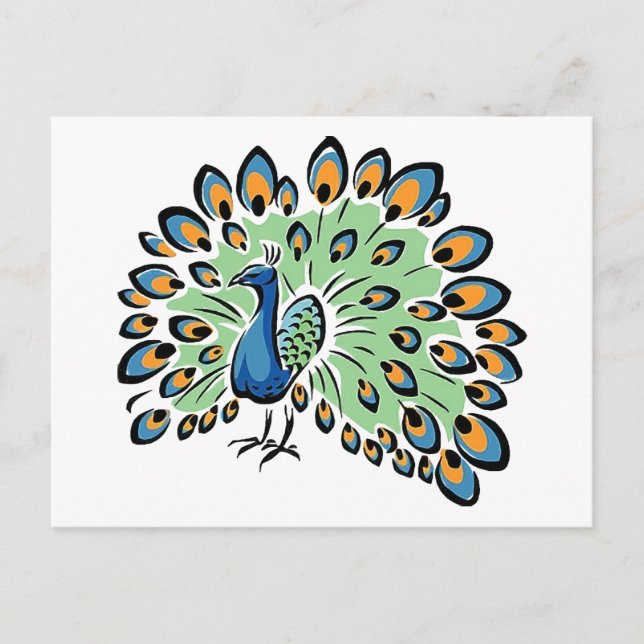 Colorful Cartoon Peacock Postcard (Front)