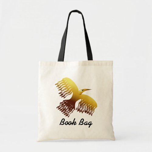 Colorful cartoon phoenix in yellow and brown tote bag