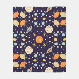 Colorful Cartoon Planets and Stars Fleece Blanket