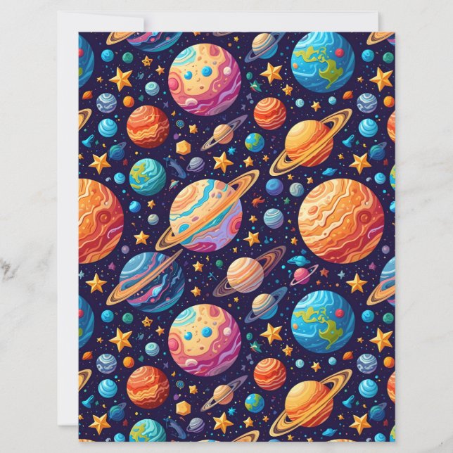 Colorful Cartoon Planets & Galaxy Scrapbook Paper (Front)