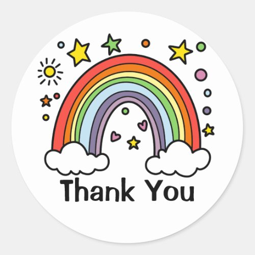 Colorful Cartoon Rainbow Thank You Classic Round Sticker