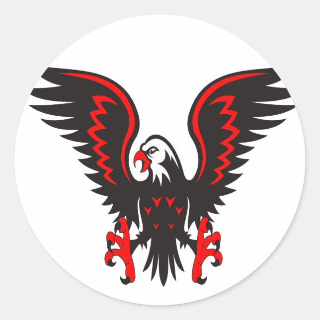Colorful cartoon red and black eagle classic round sticker (Front)
