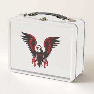 Colorful cartoon red and black eagle metal lunch box
