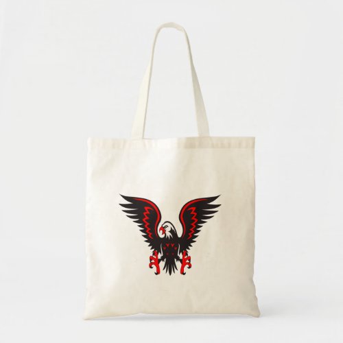 Colorful cartoon red and black eagle tote bag