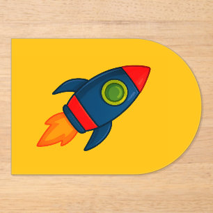 "Colorful Cartoon Rocket Ship Illustration" Acrylic Invitations