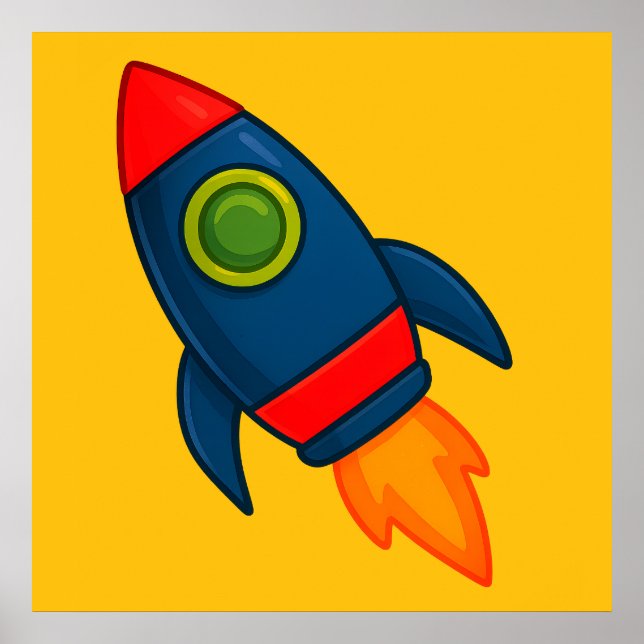 "Colorful Cartoon Rocket Ship Illustration" Poster (Front)