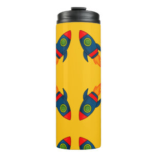 "Colorful Cartoon Rocket Ship Illustration" Thermal Tumbler