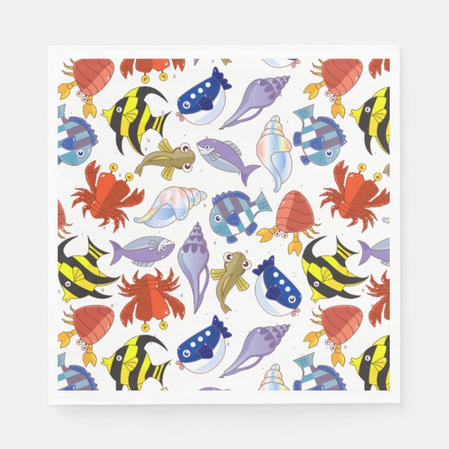 Colorful Cartoon Sealife Party Napkins (Front)