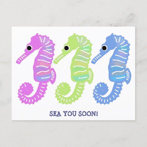 Colorful Cartoon Seashorses Fish Custom Message Postcard