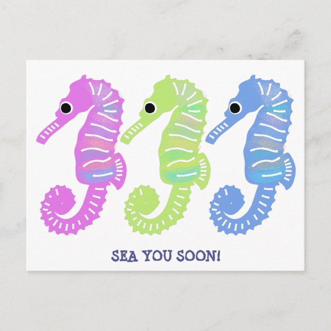 Colorful Cartoon Seashorses Fish Custom Message Postcard (Front)