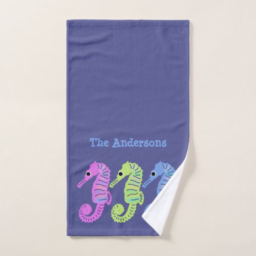 Colorful Cartoon Seashorses Fish Personalized Hand Towel