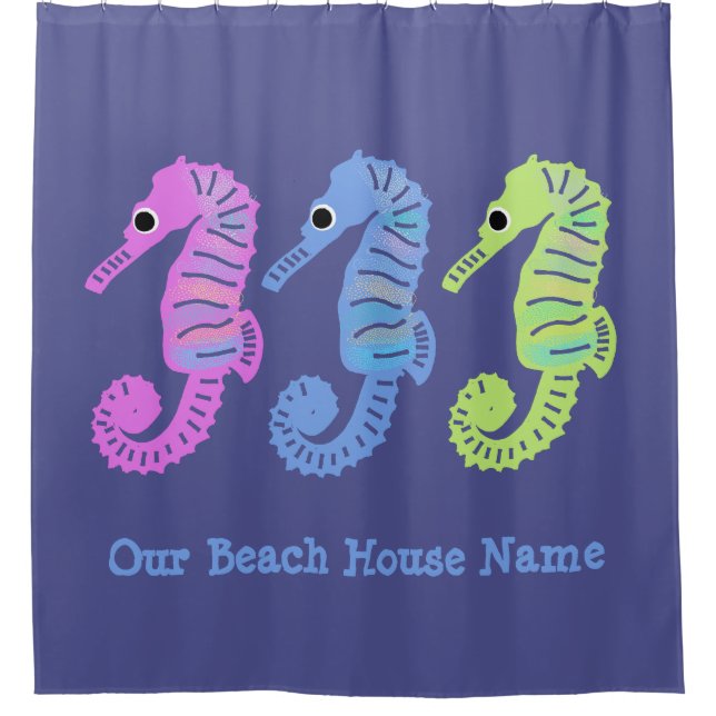 Colorful Cartoon Seashorses Fish Personalized Shower Curtain (Front)