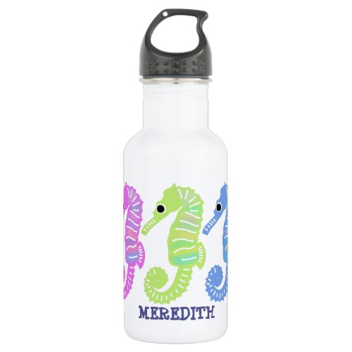 Colorful Cartoon Seashorses Fish Personalized Stainless Steel Water Bottle
