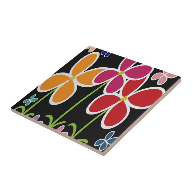 Colorful Cartoon Style Flowers • Small • Tile (Side)