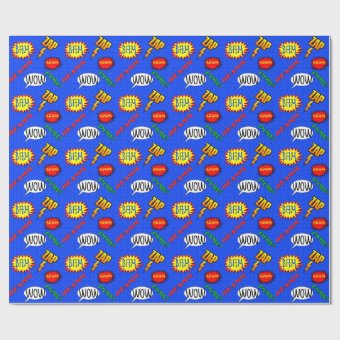 Colorful Cartoon Super Hero Action Wrapping Paper | Zazzle