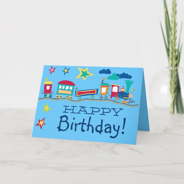 Colorful cartoon train happy birthday card (Front)