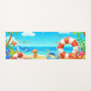 Colorful Cartoon Tropical Beach Scene Yoga Mat