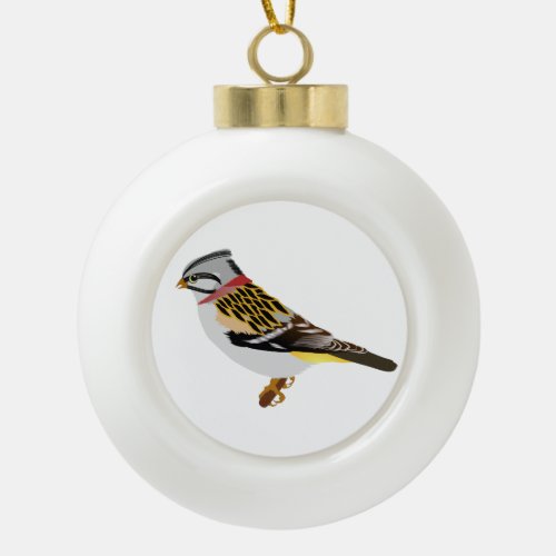 Colorful cartoon yellow and brown sparrow ceramic ball christmas ornament