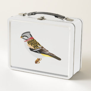Colorful cartoon yellow and brown sparrow metal lunch box