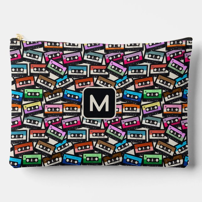 Colorful Casette Tapes custom monogram Accessory Pouch (Front)