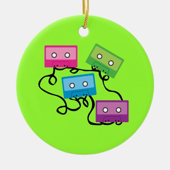 Colorful Cassette Tapes Ceramic Ornament (Front)