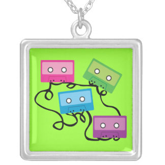 Colorful Cassette Tapes Silver Plated Necklace