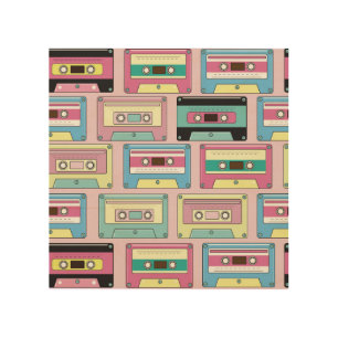 Colorful cassettes, pink background pattern. wood wall art