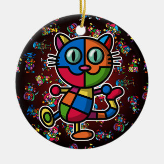 colorful cat2 ceramic ornament