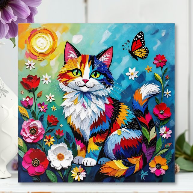 Colorful Cat and Butterfly Acrylic Print (Creator Uploaded)