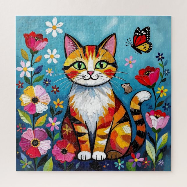 Colorful Cat and Butterfly  Jigsaw Puzzle (Vertical)
